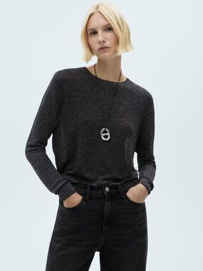 Mango Black crewneck lurex sweater NWT